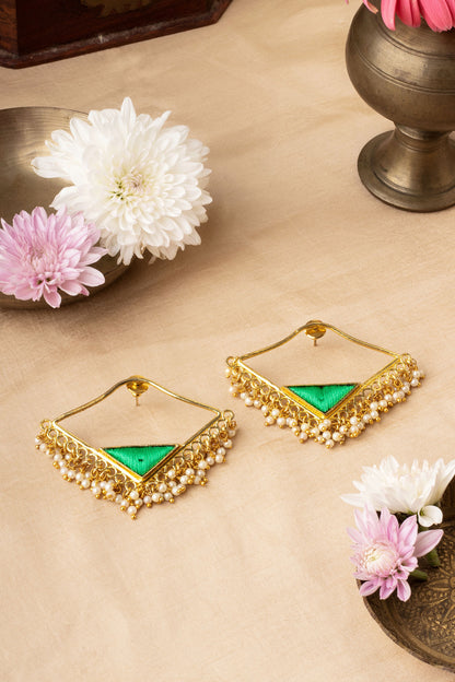 Lime Water Lily Embroidered Earrings 