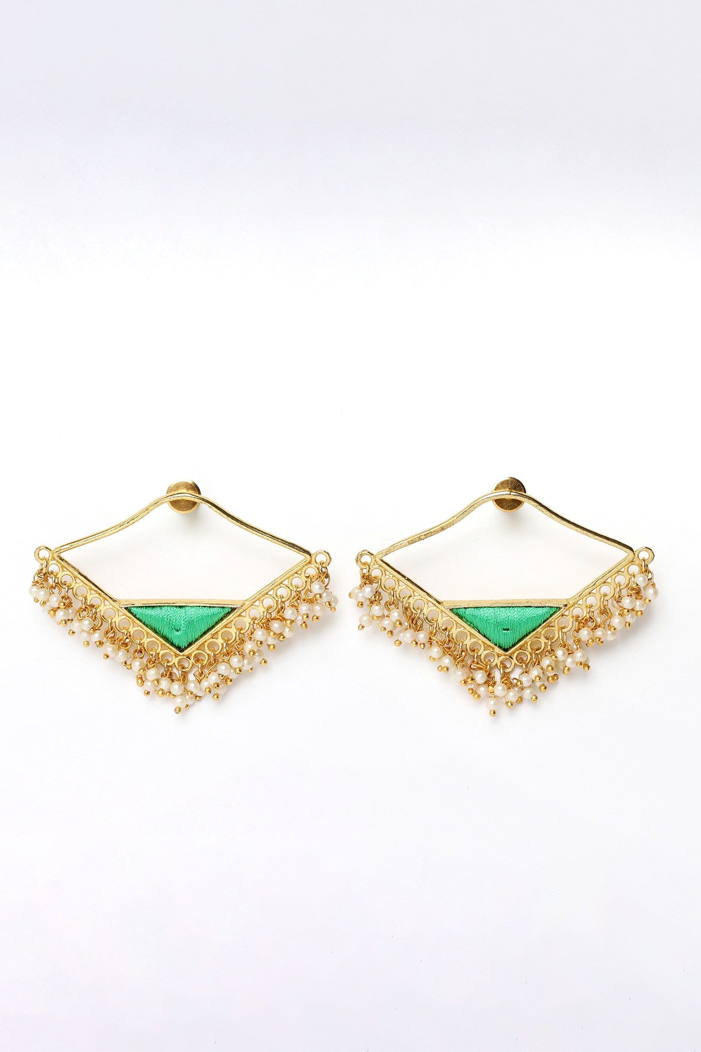 Lime Water Lily Embroidered Earrings 