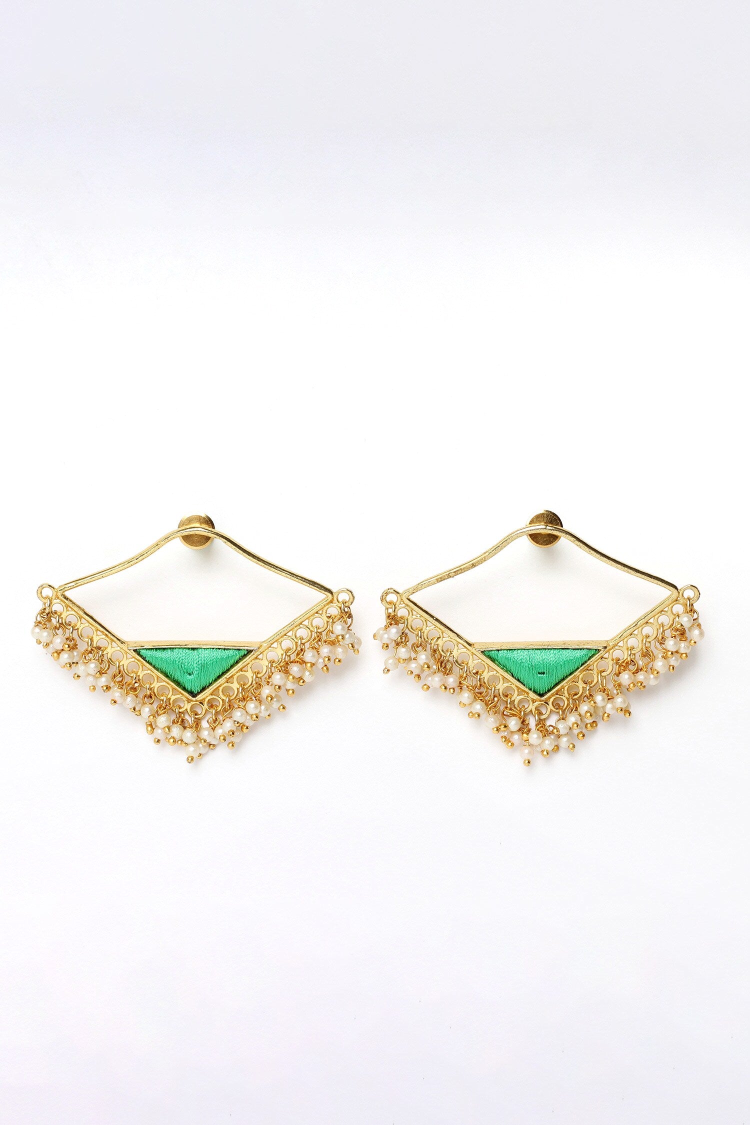 Lime Water Lily Embroidered Earrings 