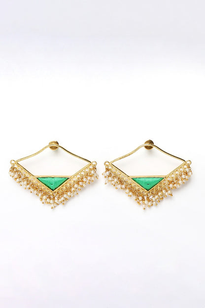 Lime Water Lily Embroidered Earrings 