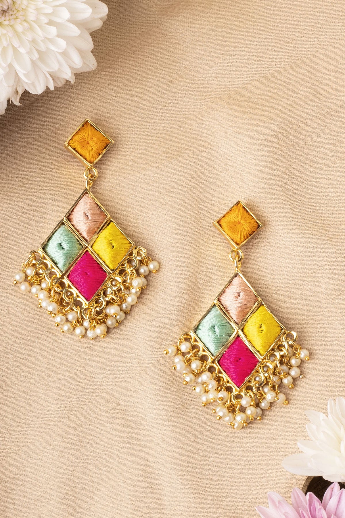 Geometric Multi Color Dangler Earrings 