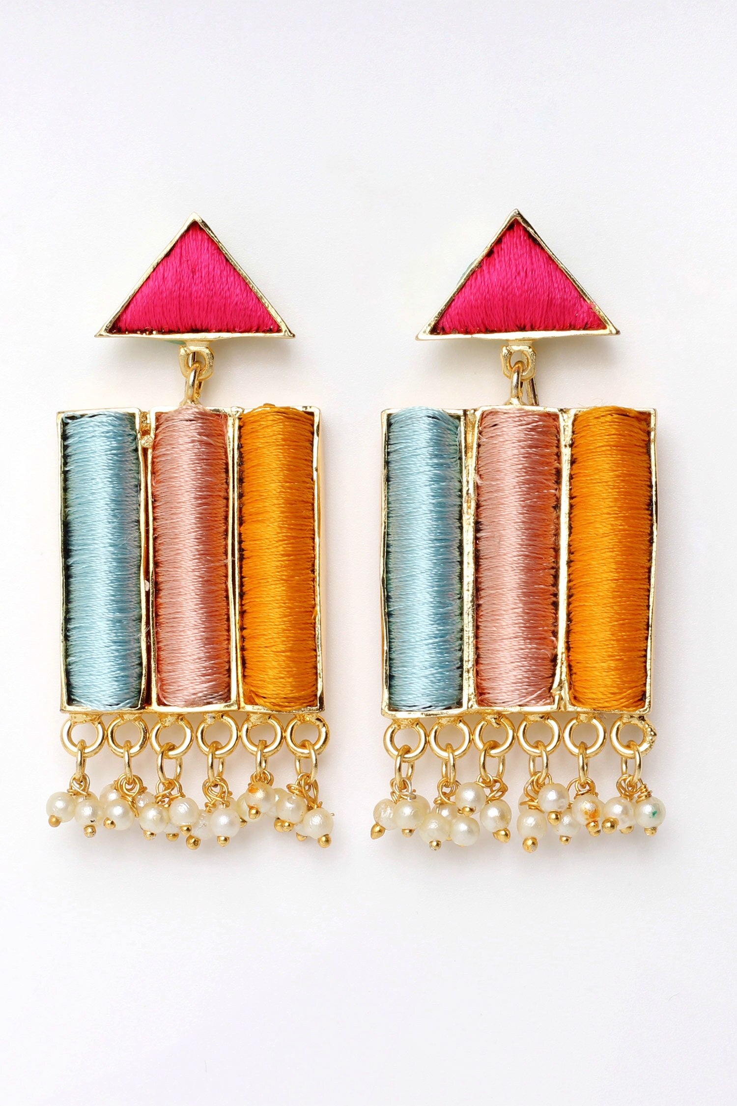 Geometric Pearl Thread Danglers 