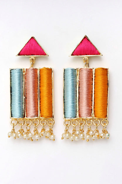Geometric Pearl Thread Danglers 