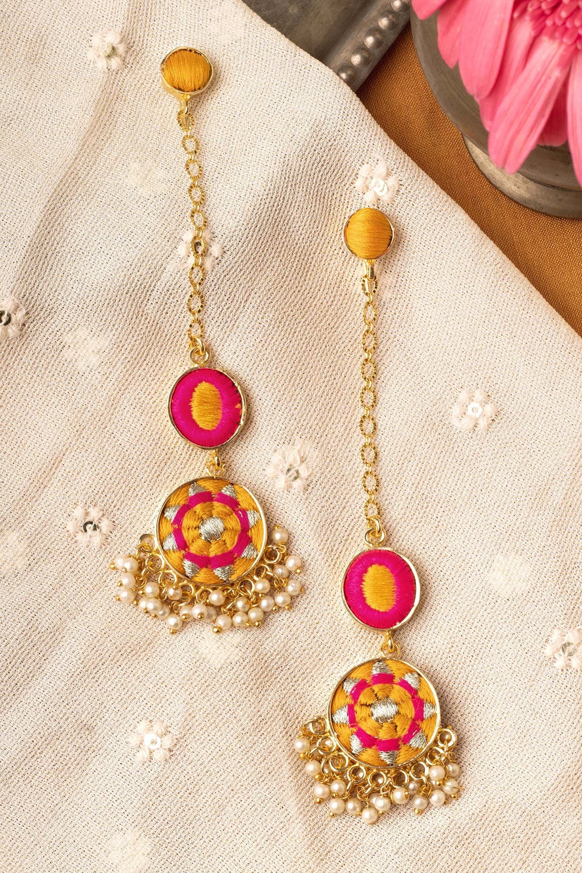 Lotus Embroidered Tiered Earrings 