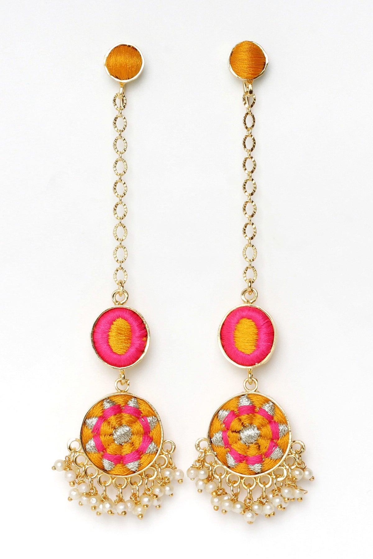 Lotus Embroidered Tiered Earrings 