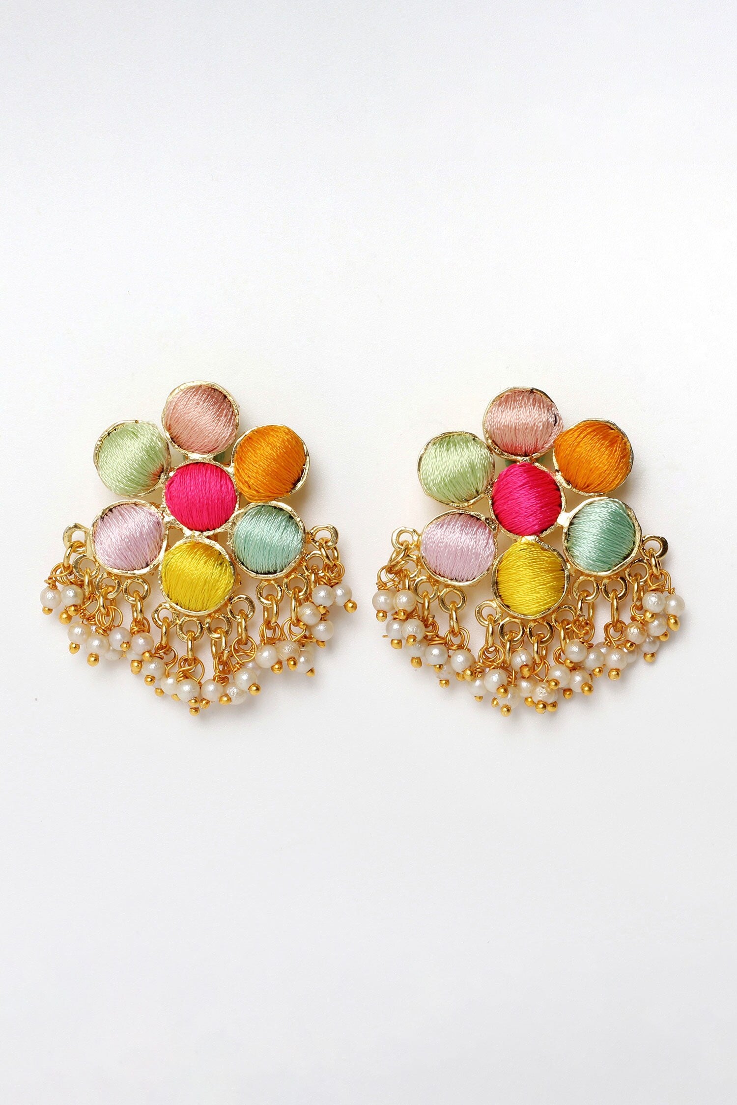 Floral Thread Embroidered Stud Earrings 