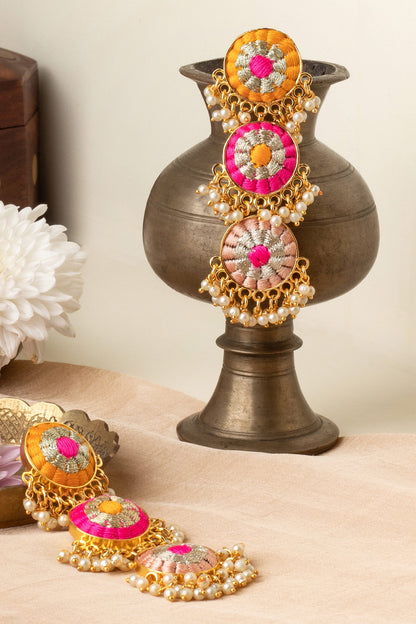 Heliconia Embroidered Tiered Earrings 
