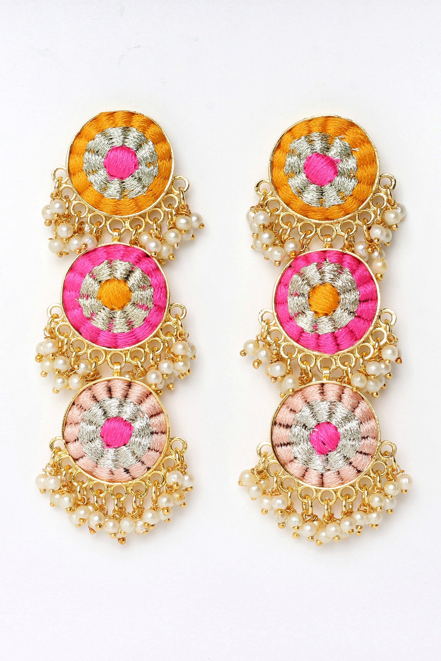 Heliconia Embroidered Tiered Earrings 