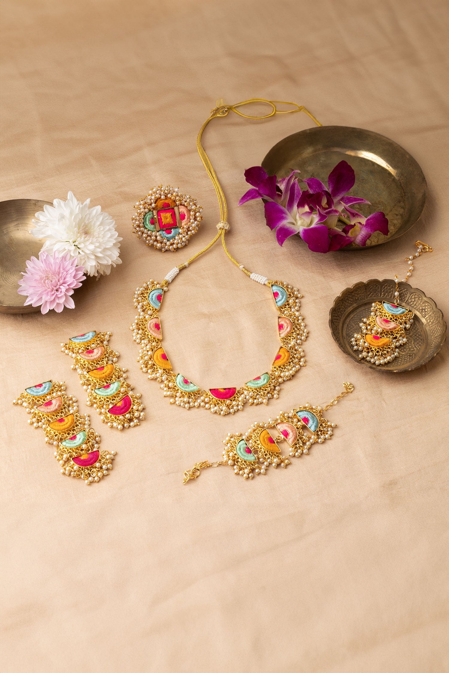 Designer Pearl Silk Thread Jewellery Set 