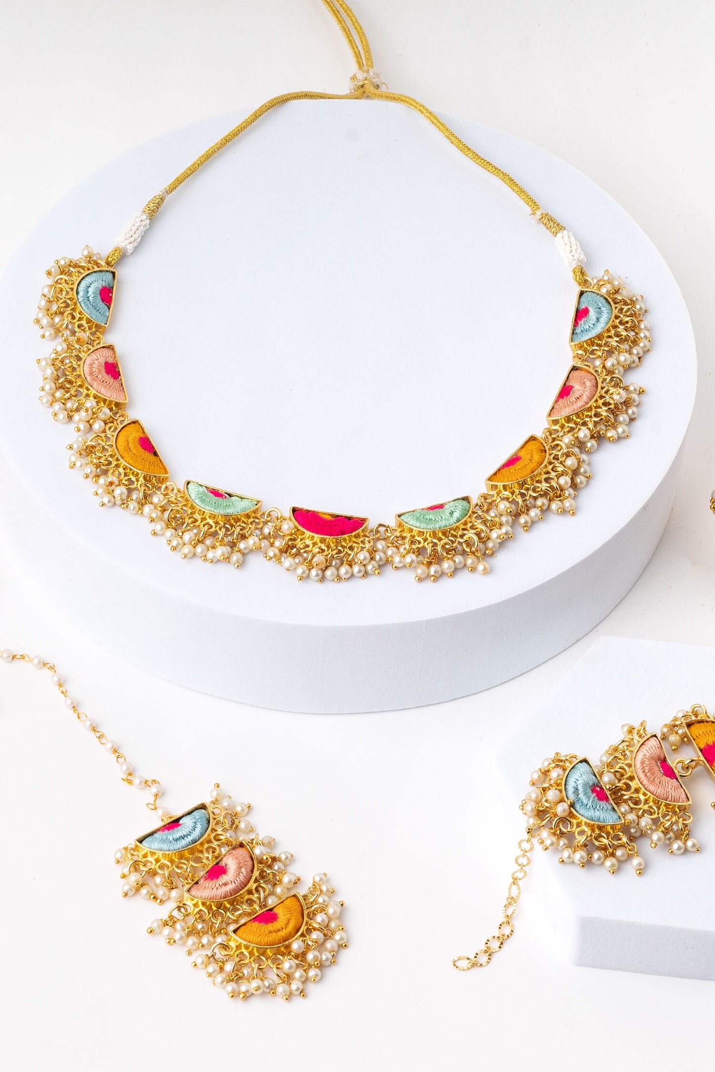Designer Pearl Silk Thread Jewellery Set 