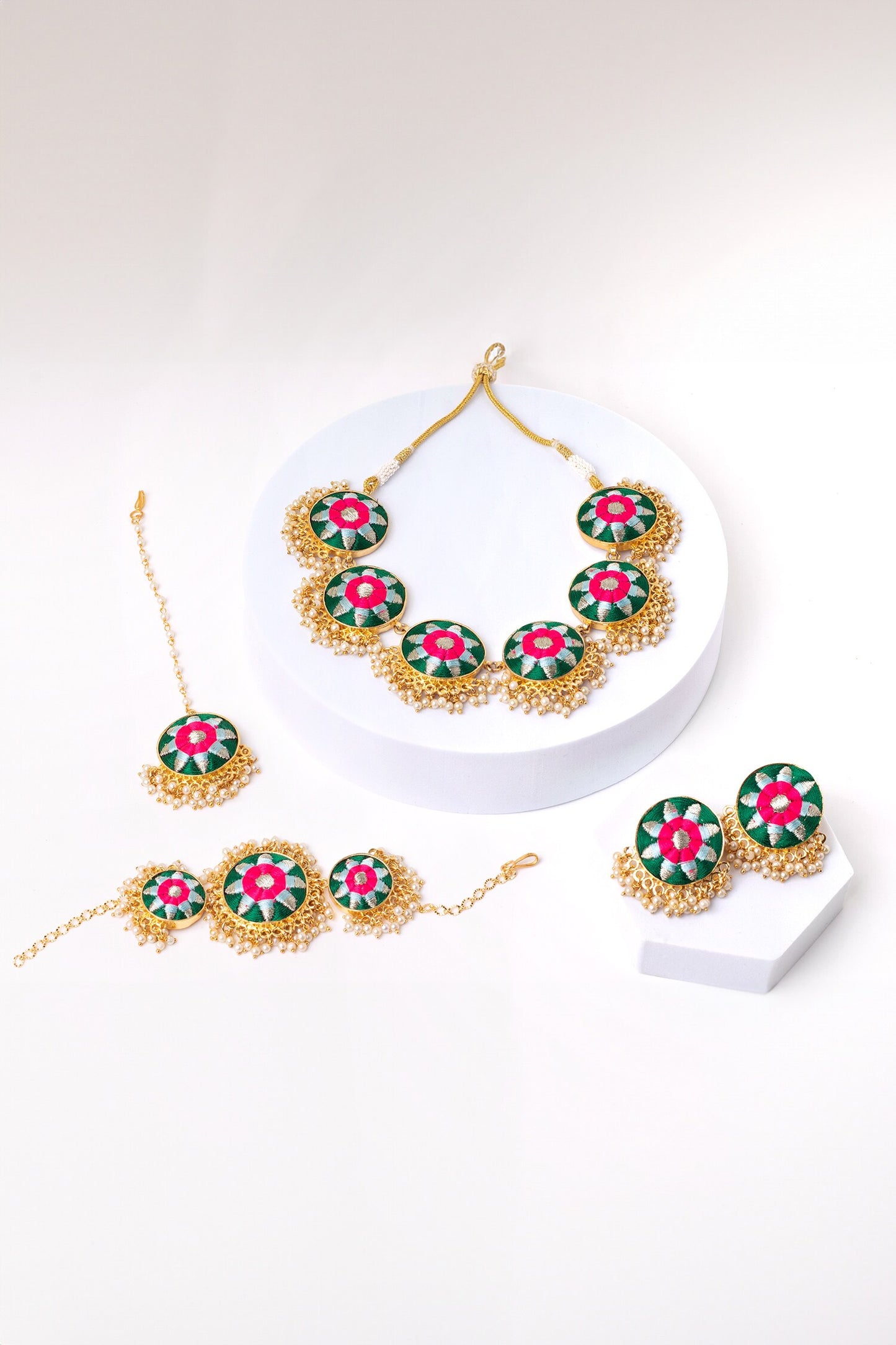 Multi Color Silk Thread Necklace Set 