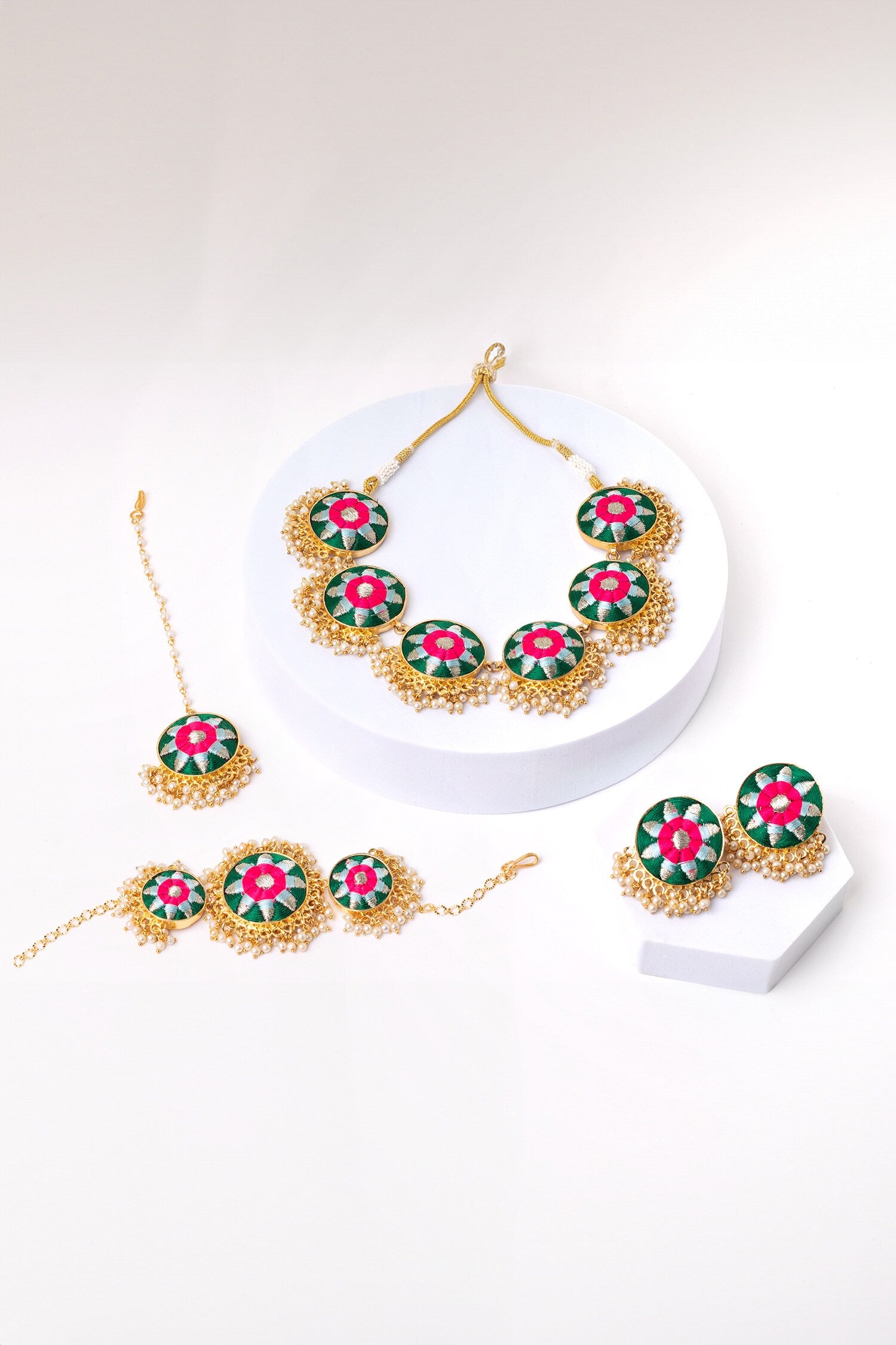 Multi Color Silk Thread Necklace Set 