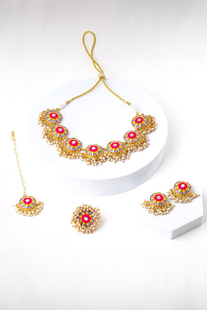Multicolor Silk Thread Embroidered Necklace Set 