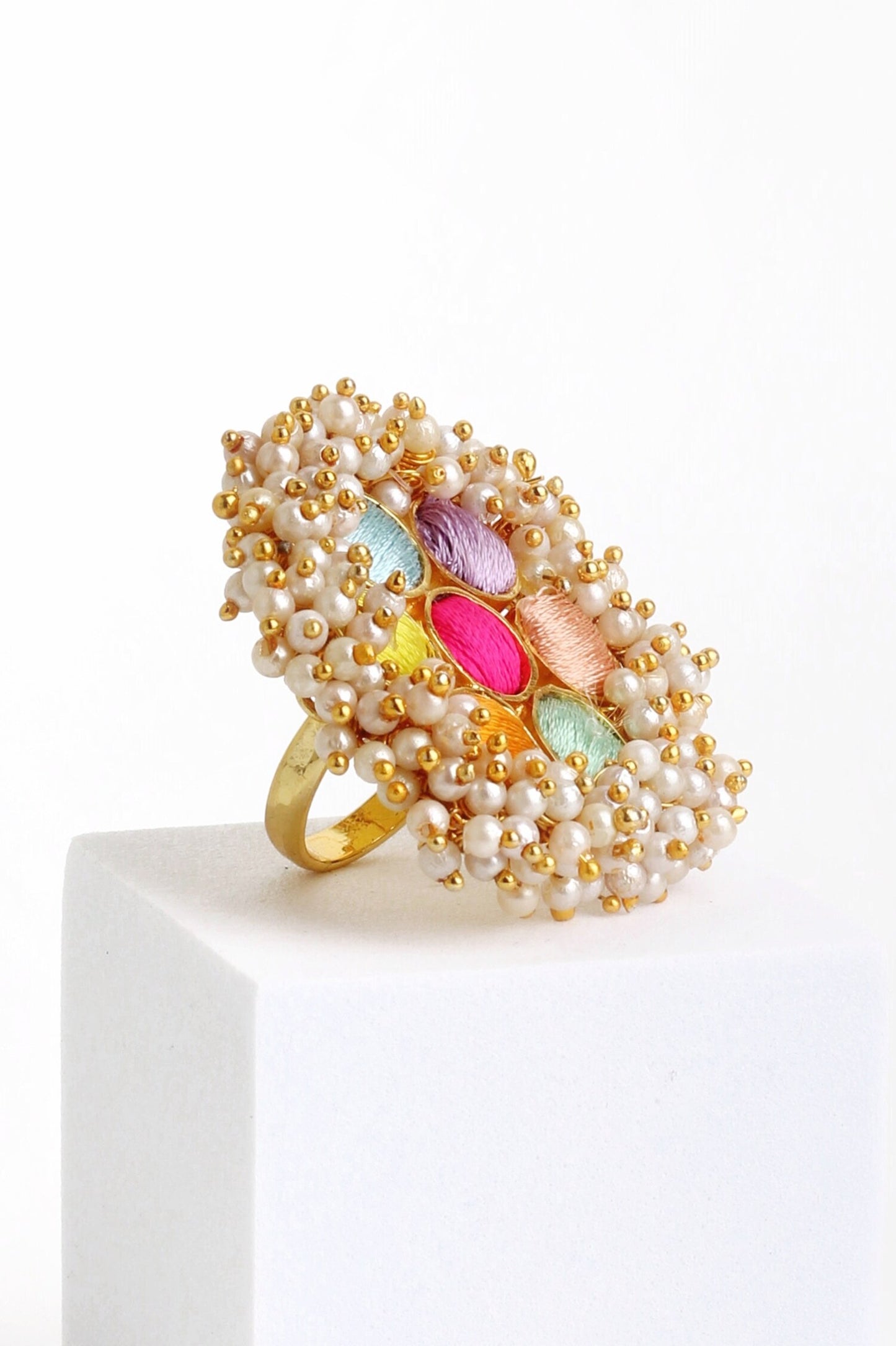 Geometric Cutwork Silk Embroidered Ring 