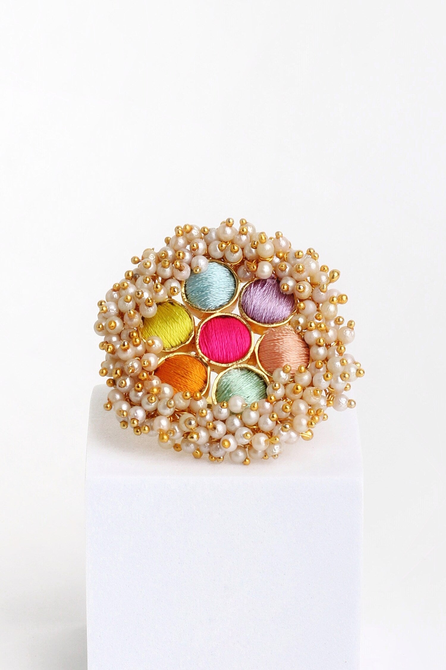 Geometric Cutwork Silk Embroidered Ring 