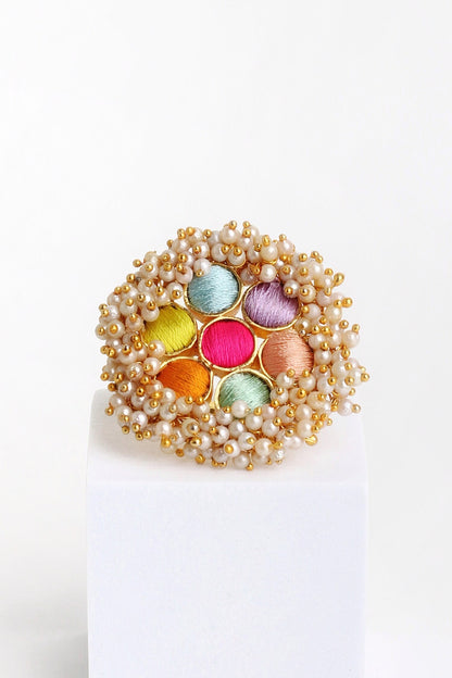 Geometric Cutwork Silk Embroidered Ring 