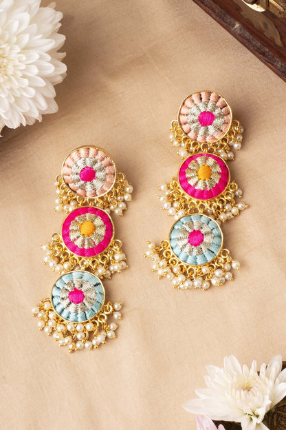 3 Tier Zari Circular Dangler Earrings 