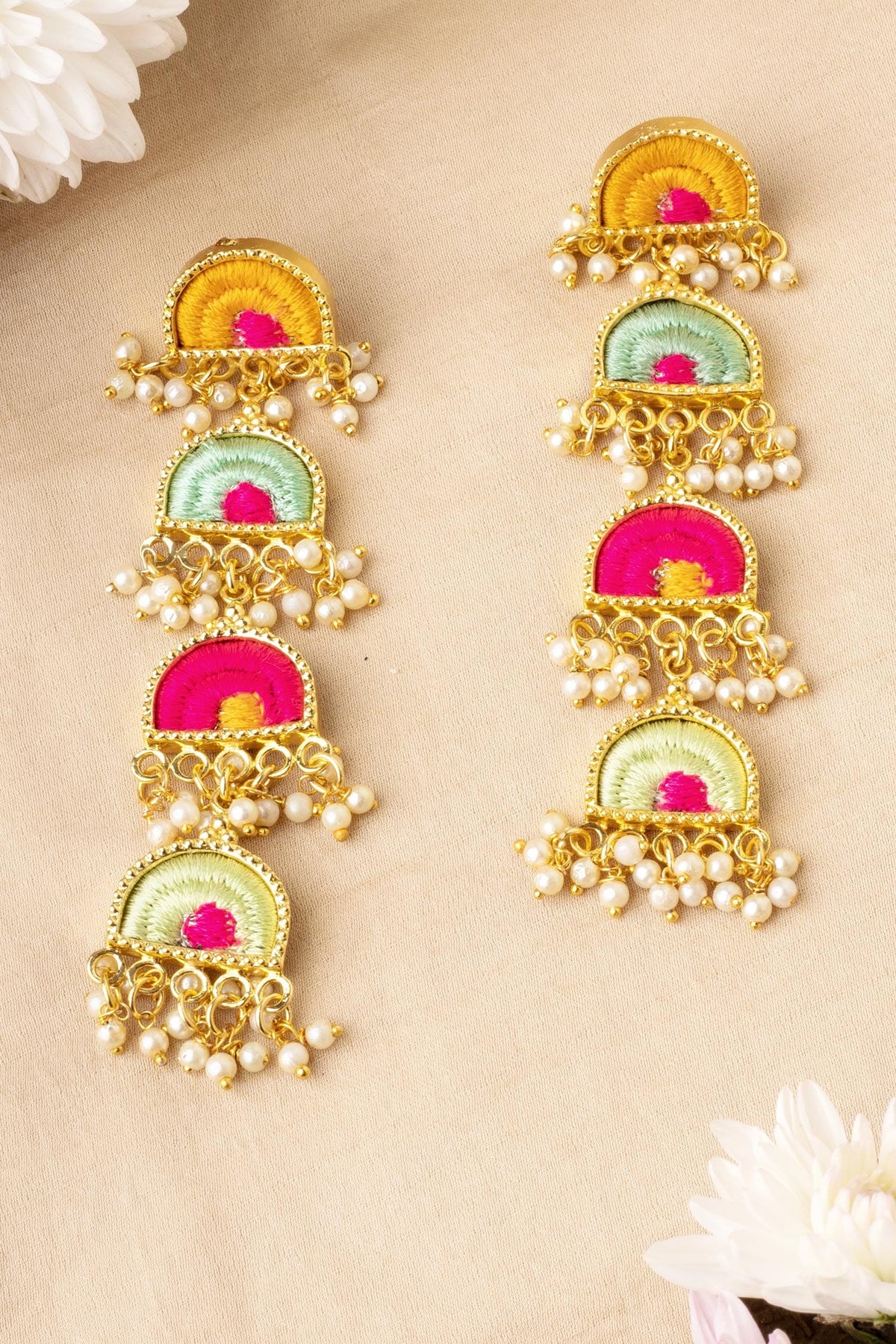 Mystic 4 Tier Semicircular Dangler Earrings 