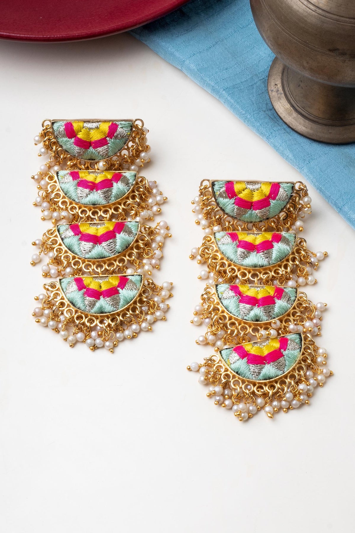 Four Tier Semicircular Motif Earrings 
