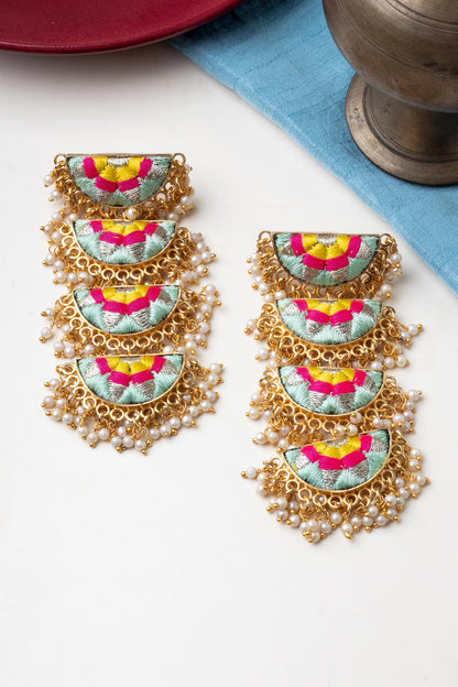 Four Tier Semicircular Motif Earrings 