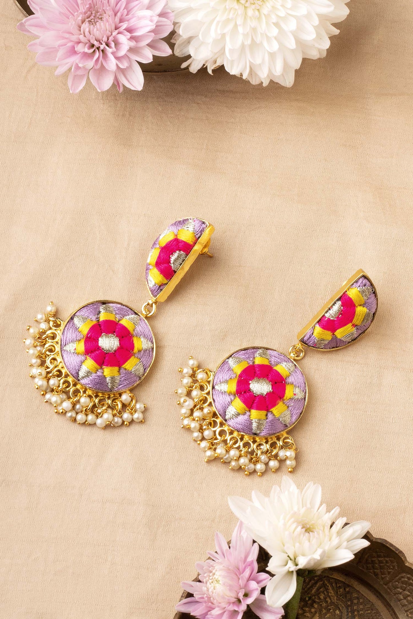 Two Tier Zari Crescent Drop Earrings 