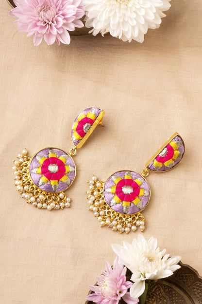 Two Tier Zari Crescent Drop Earrings 
