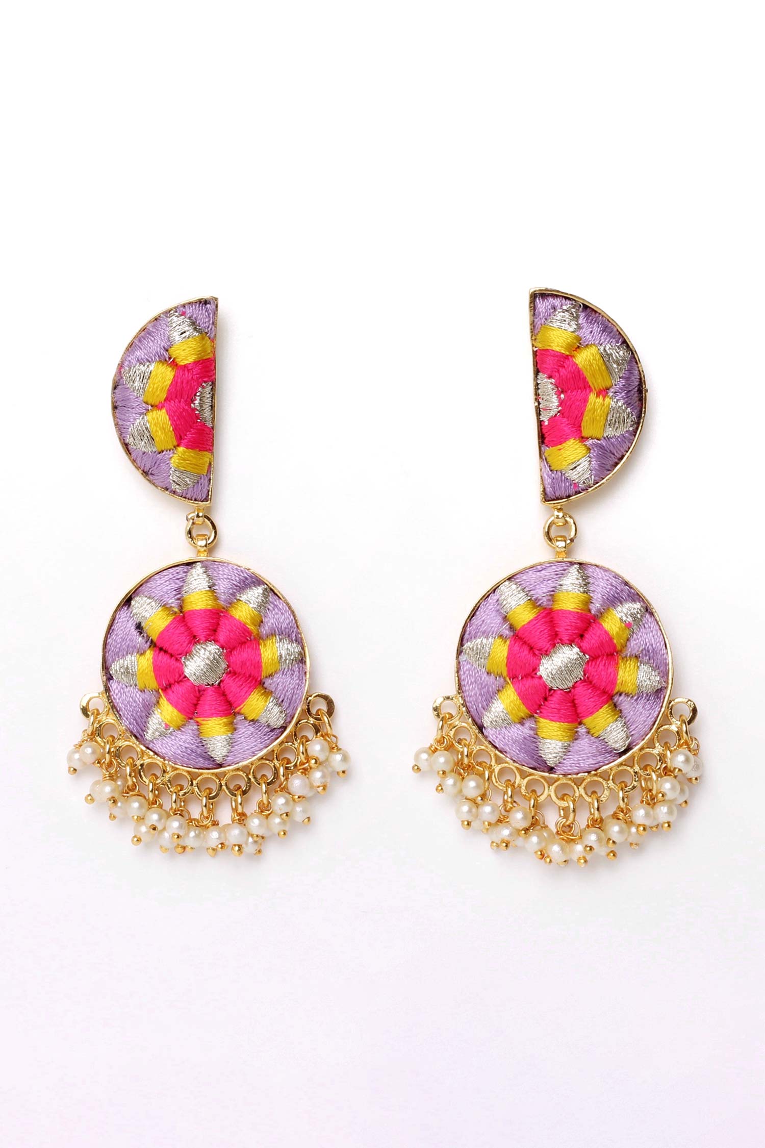 Two Tier Zari Crescent Drop Earrings 