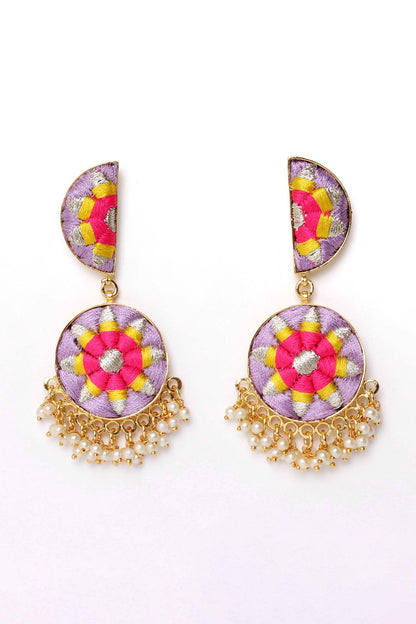 Two Tier Zari Crescent Drop Earrings 