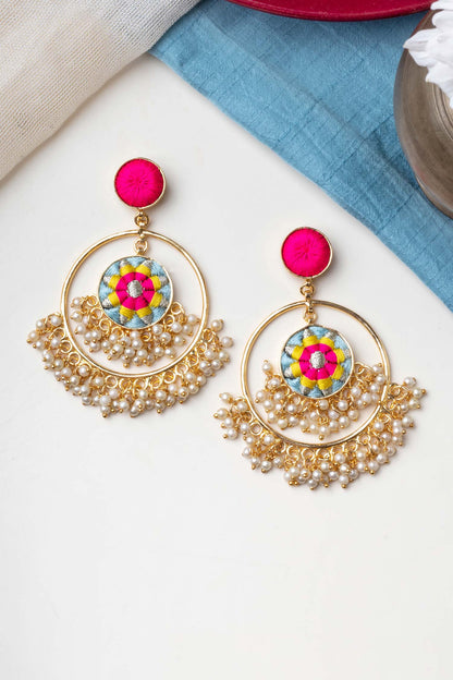 Lotus Thread Embroidered Earrings 