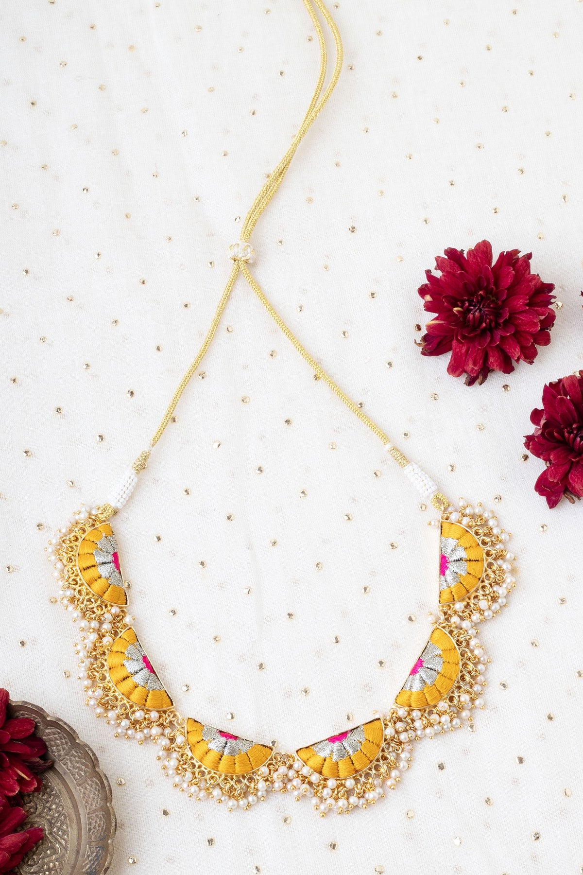 Crescent Sunflower Semi Circular Motif Necklace 