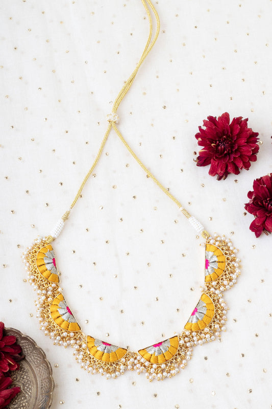 Crescent Sunflower Semi Circular Motif Necklace 
