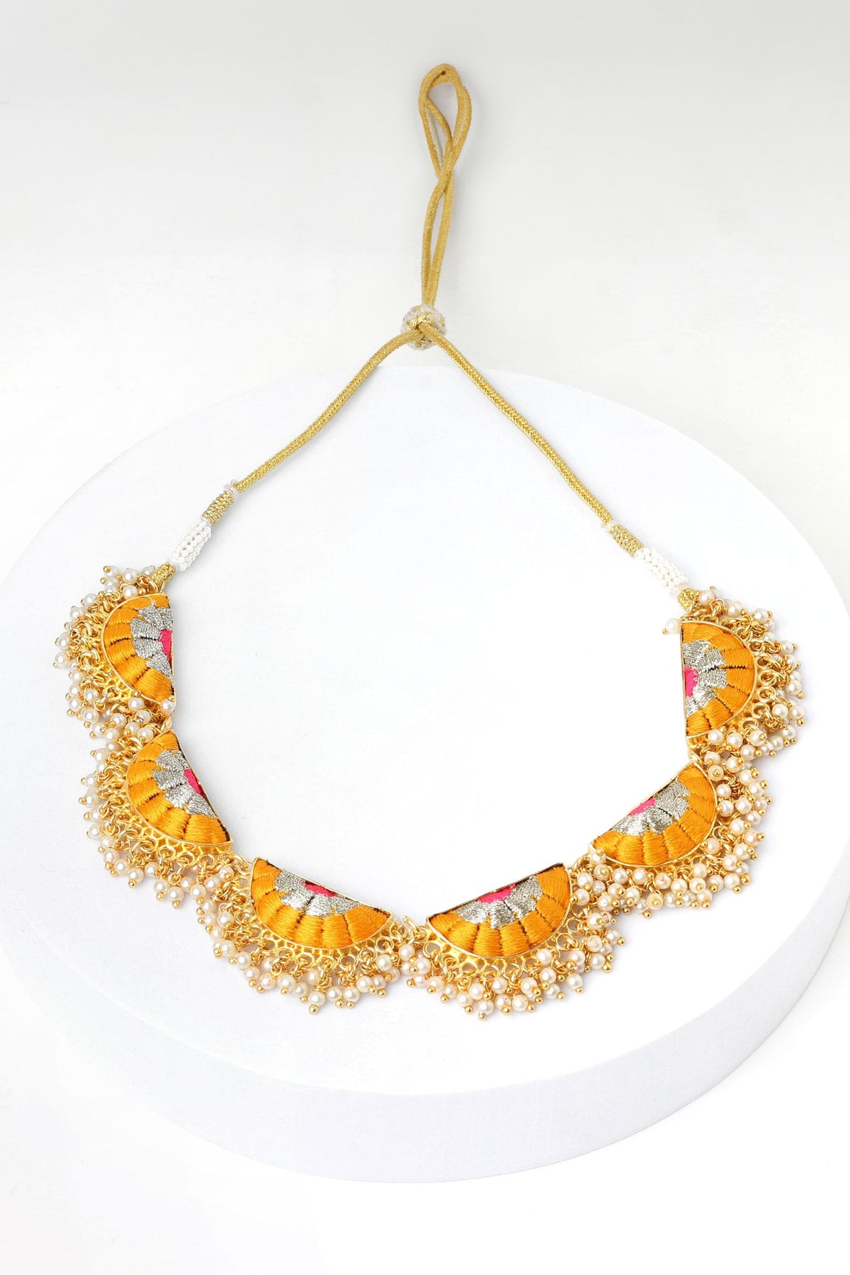 Crescent Sunflower Semi Circular Motif Necklace 