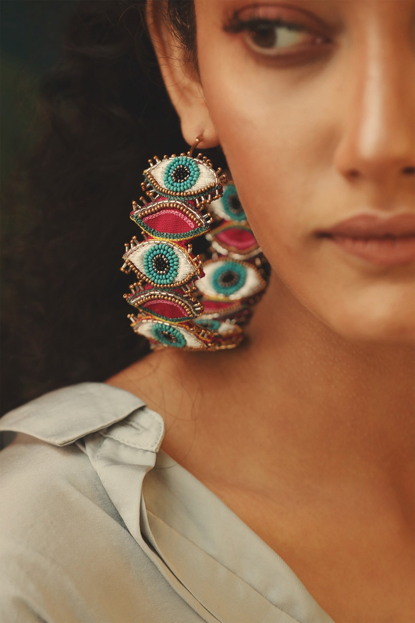 Ouucchh Evil Eye Embroidered Hoops 