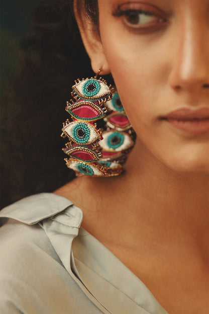 Ouucchh Evil Eye Embroidered Hoops 