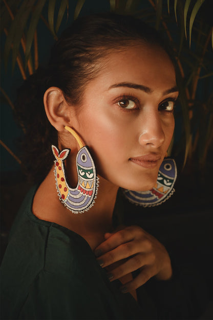 Oh Fish Madhubani Fish Embroidered Hoops 