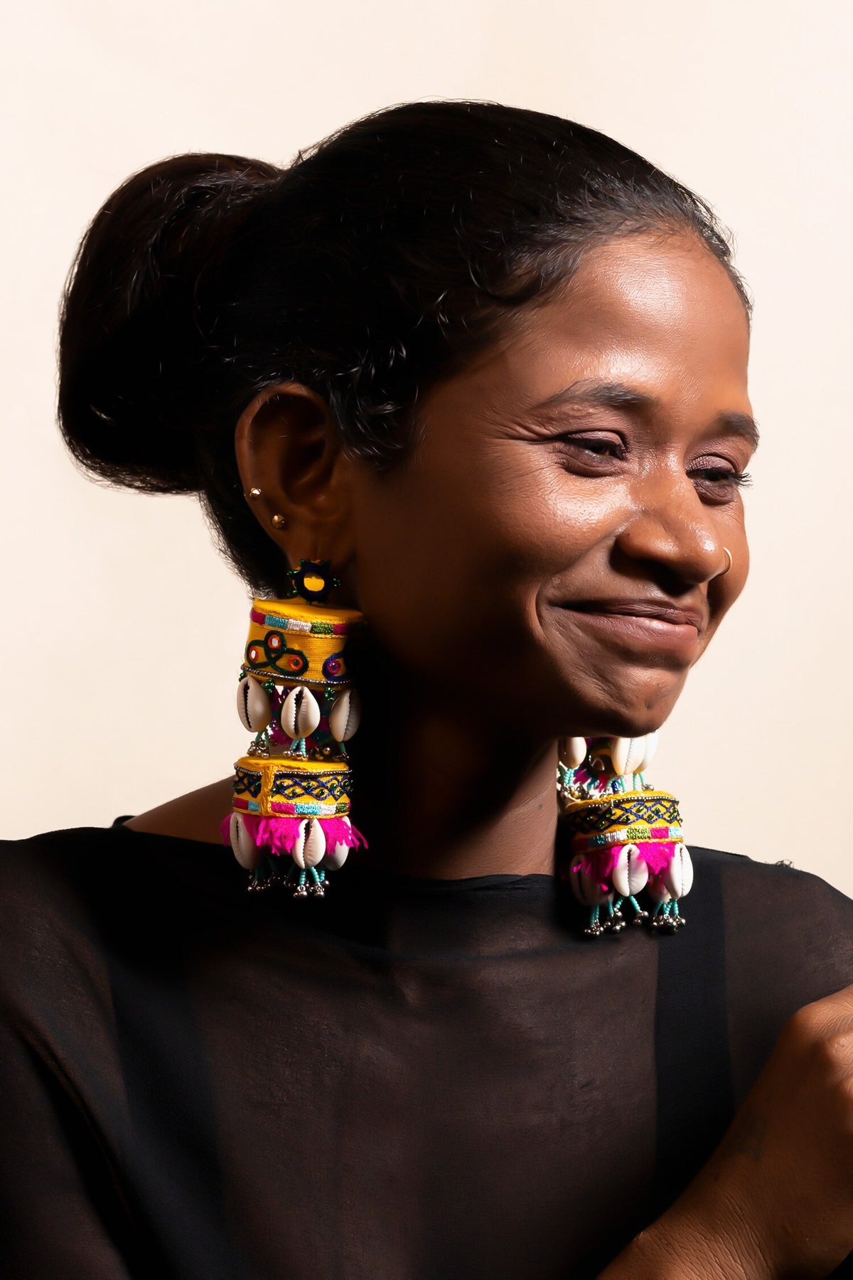 Chakudi Bead Shell Embellished Earrings 