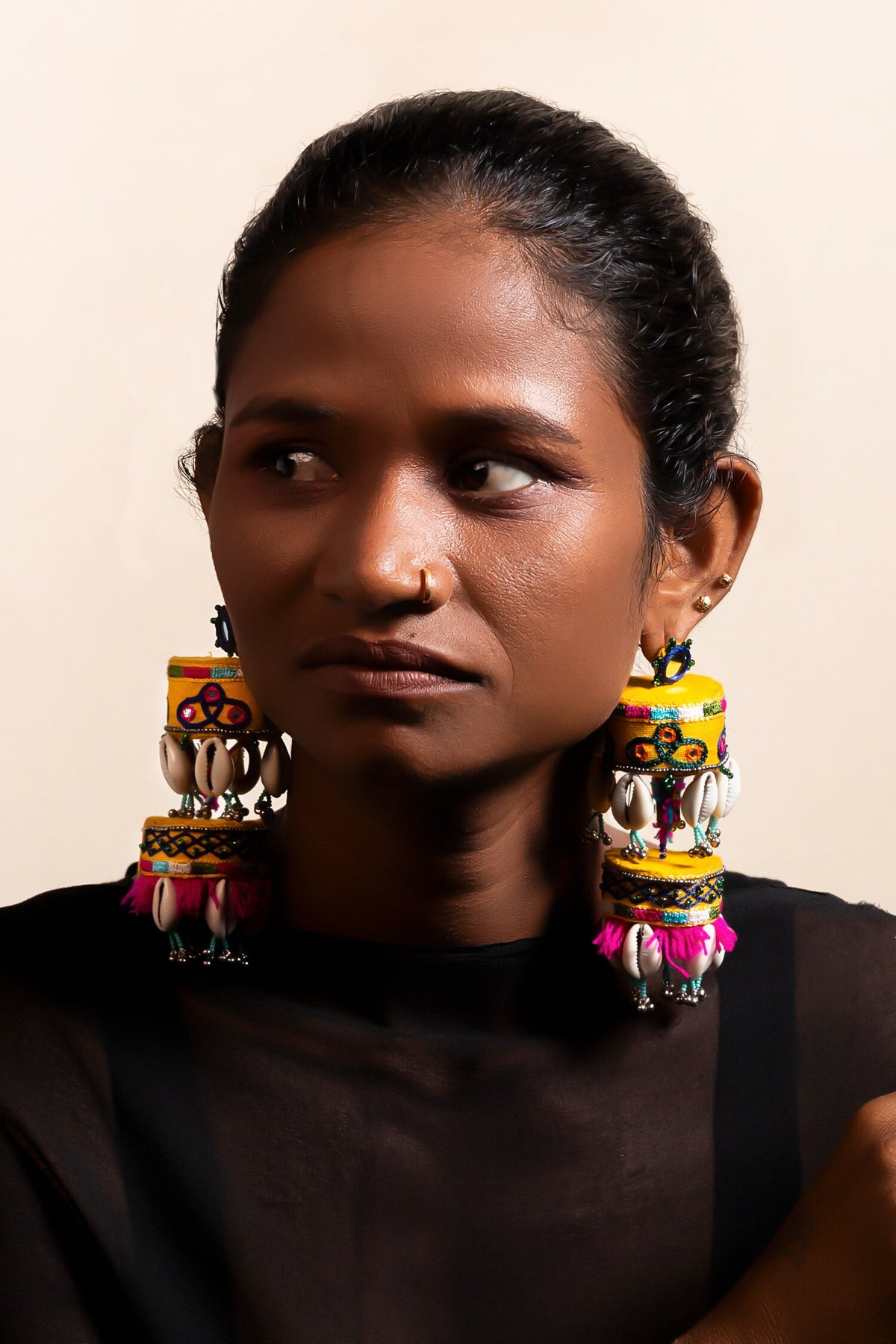 Chakudi Bead Shell Embellished Earrings 