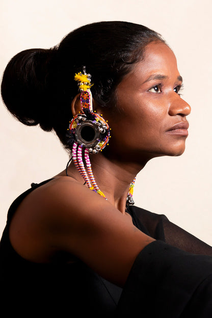 Jabri Thread Embroidered Ghunghroo Tassel Earrings 