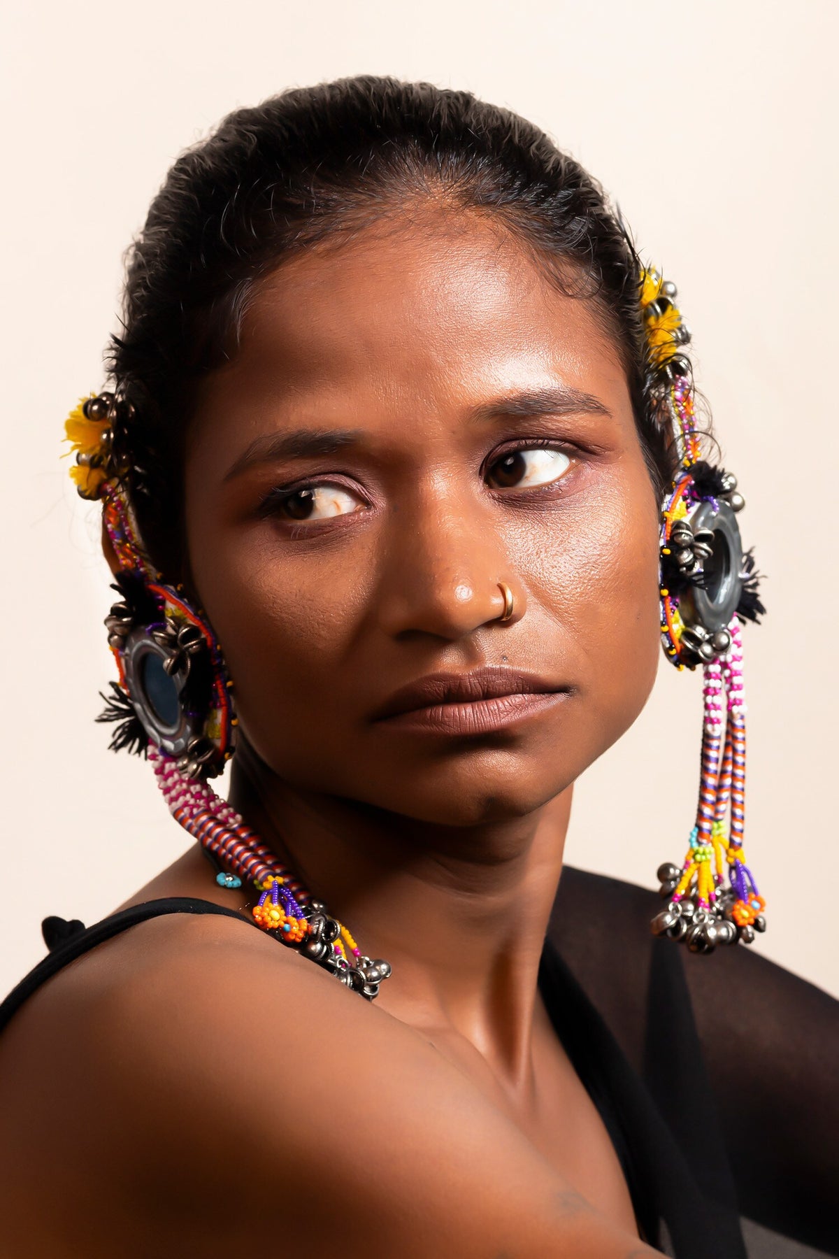 Jabri Thread Embroidered Ghunghroo Tassel Earrings 