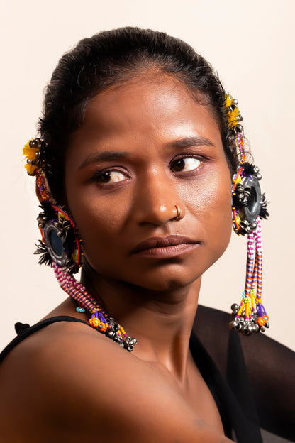 Jabri Thread Embroidered Ghunghroo Tassel Earrings 