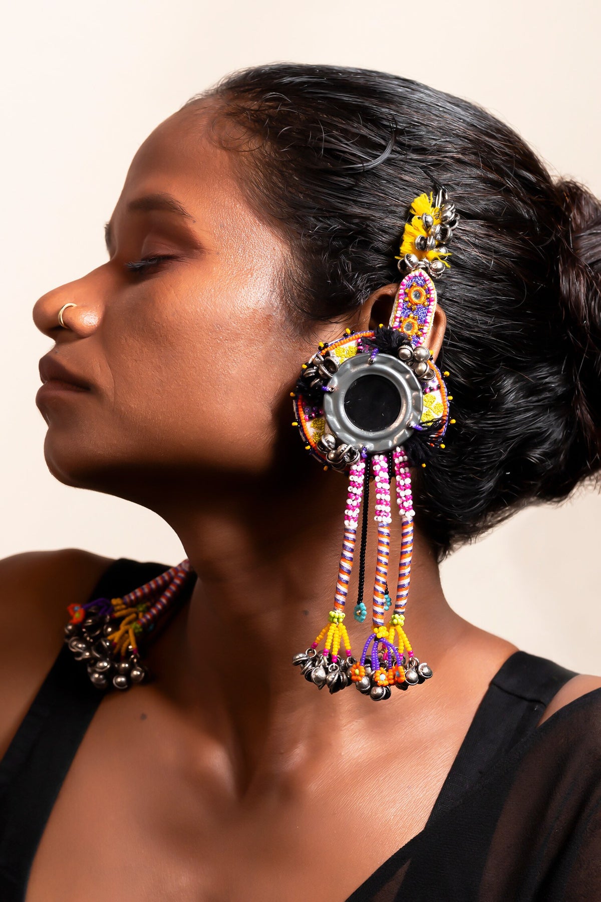 Jabri Thread Embroidered Ghunghroo Tassel Earrings 