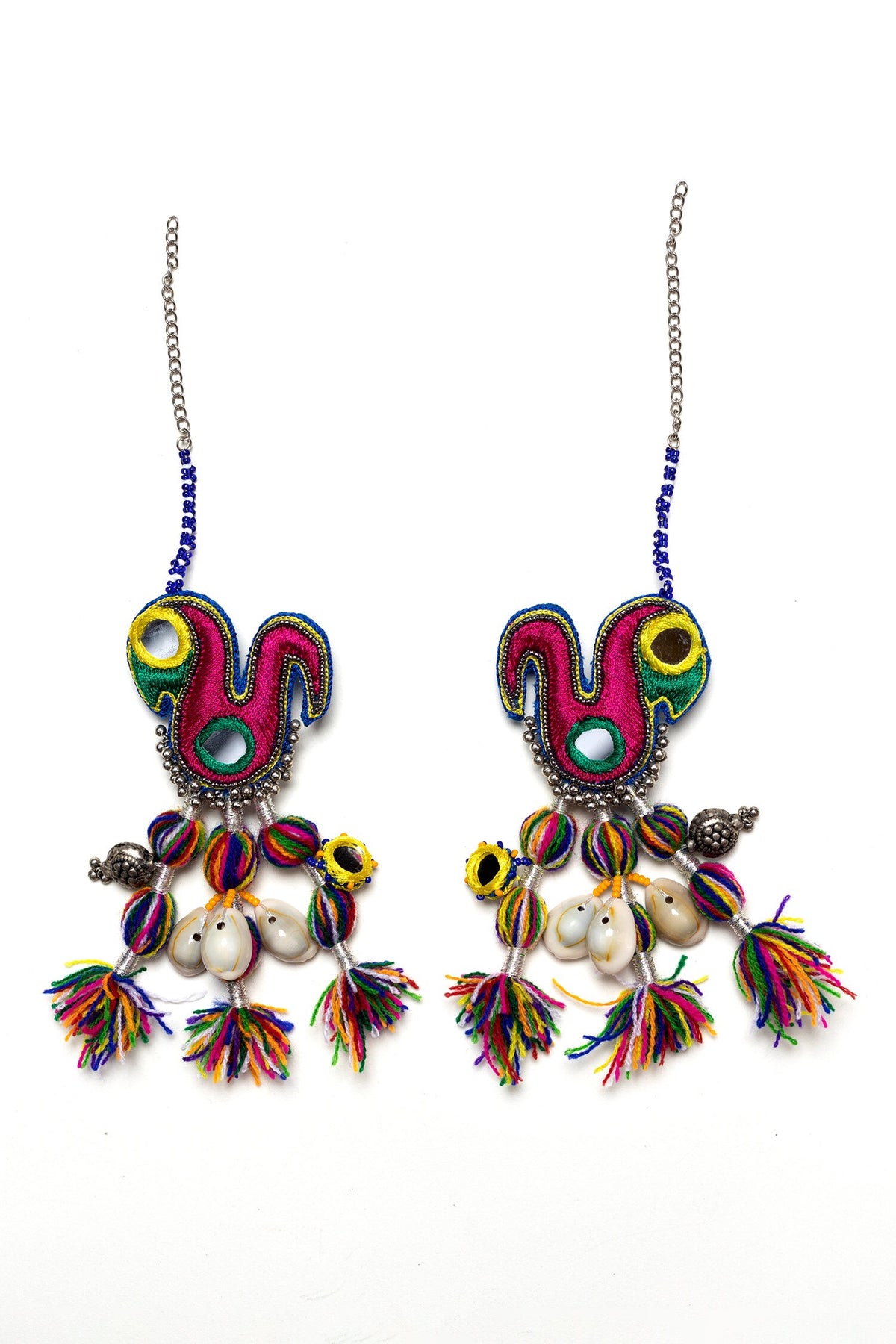 Ghoghhi Peacock Embroidered Tassel Earrings 