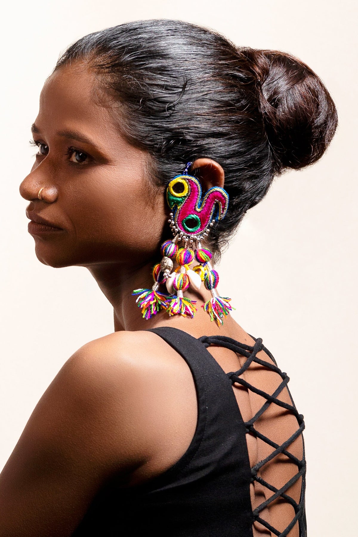 Ghoghhi Peacock Embroidered Tassel Earrings 