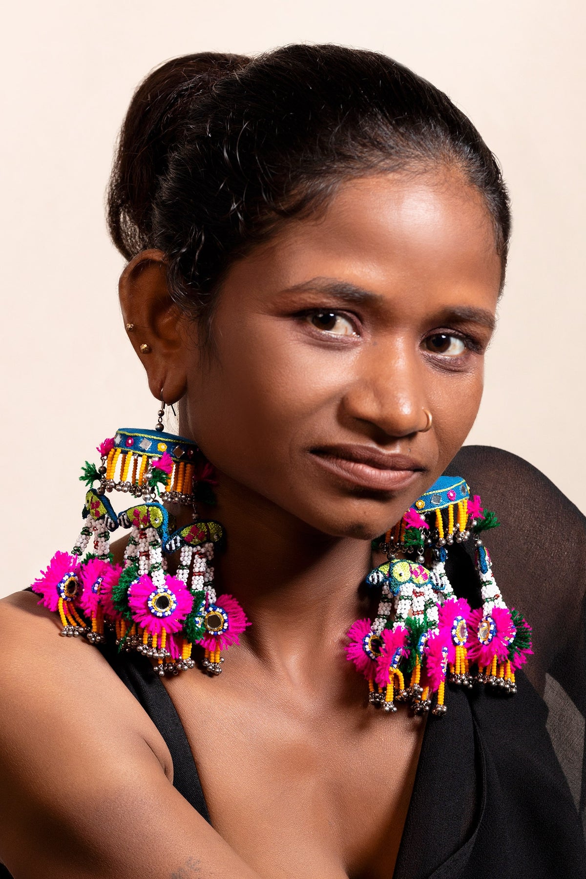 Tabariyo Parrot Embroidered Tassel Earrings 