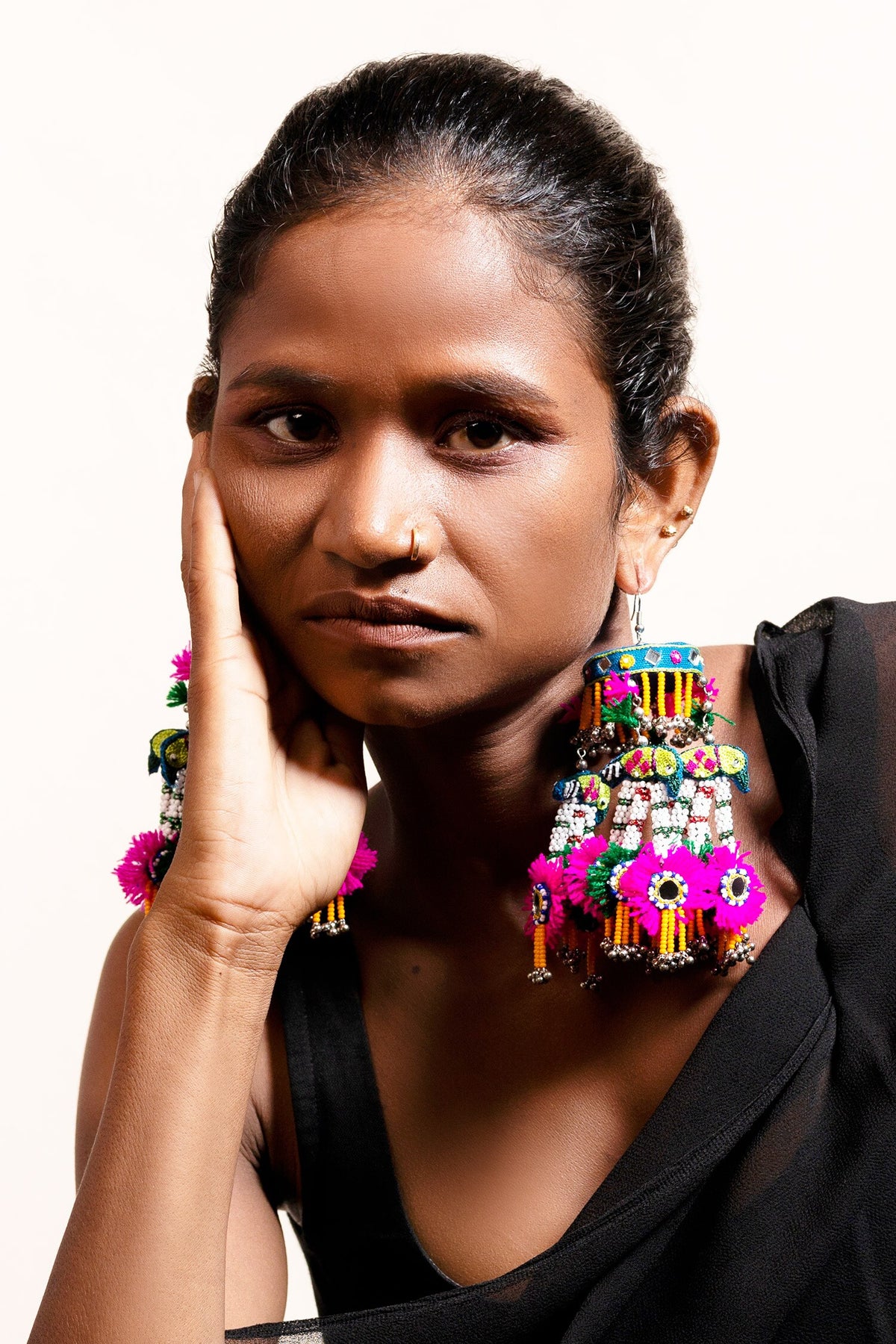 Tabariyo Parrot Embroidered Tassel Earrings 