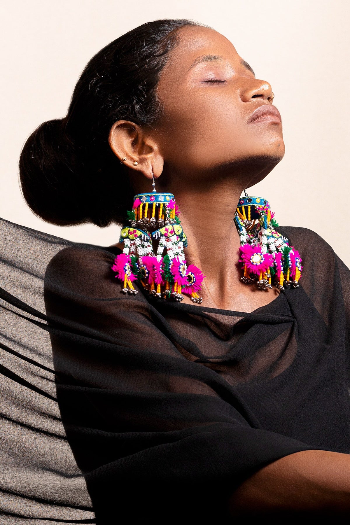 Tabariyo Parrot Embroidered Tassel Earrings 