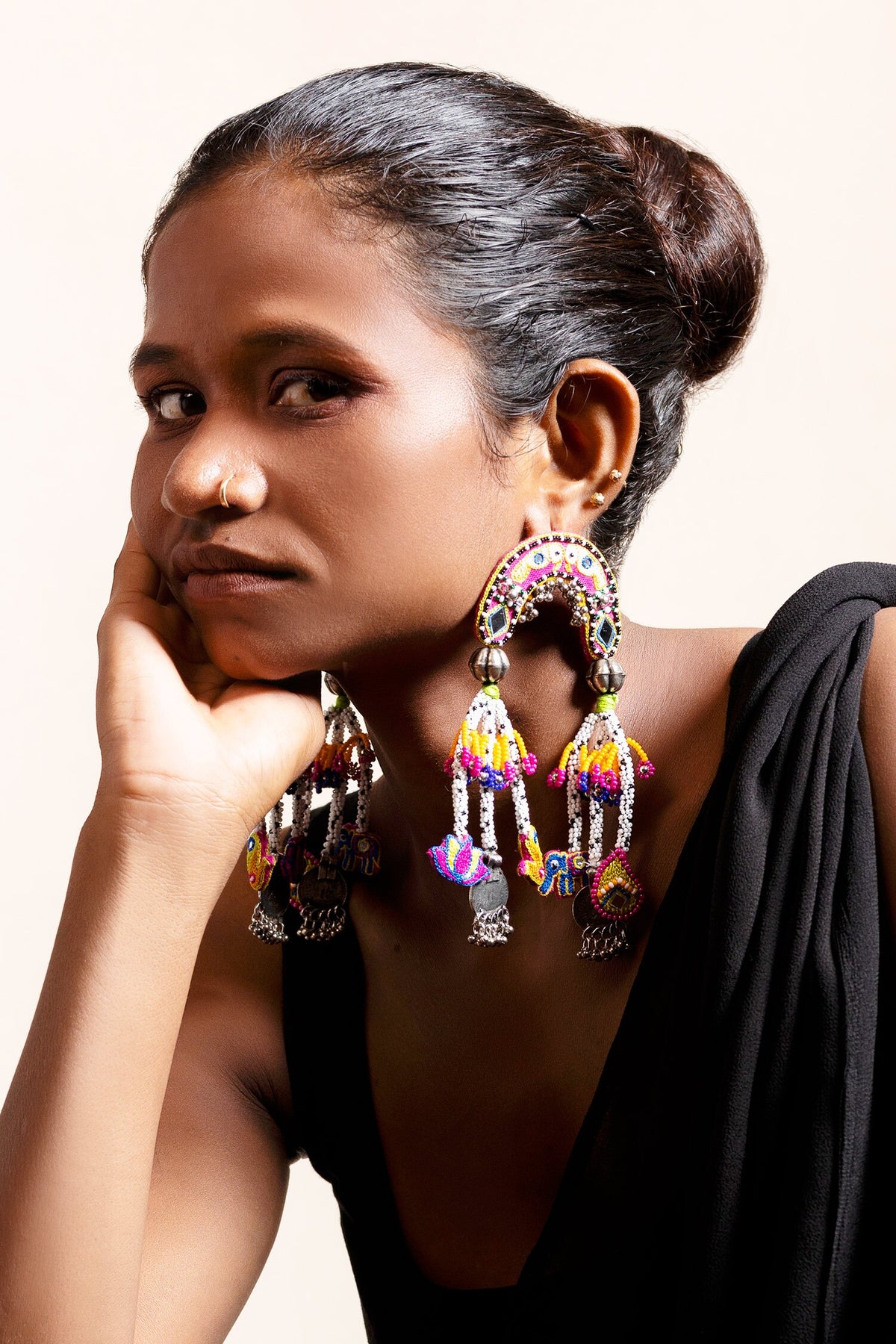 Mindhi Thread Embroidered Coin Tassel Earrings 