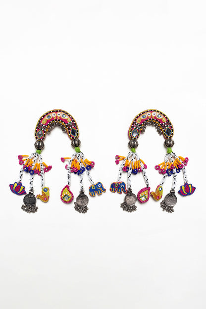 Mindhi Thread Embroidered Coin Tassel Earrings 