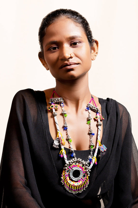 Dhampachada Mirror Embellished Tassel Pendant Necklace 