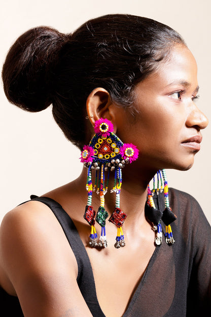 Babaal Embroidered Triangular Tassel Earrings 